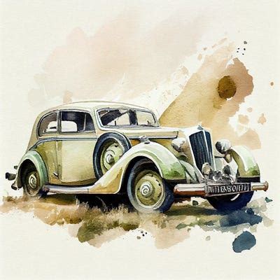 Watercolor Vintage Car III Ca - Canvas Print | Chromatic Fusion Studio