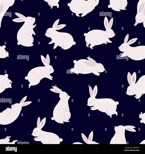 Funny Bunny Seamless Pattern Rabbits Cartoon Textile Print Cute