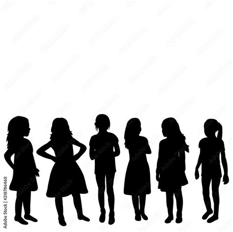 vector, isolated, silhouette children, little girl, group Stock Vector ...