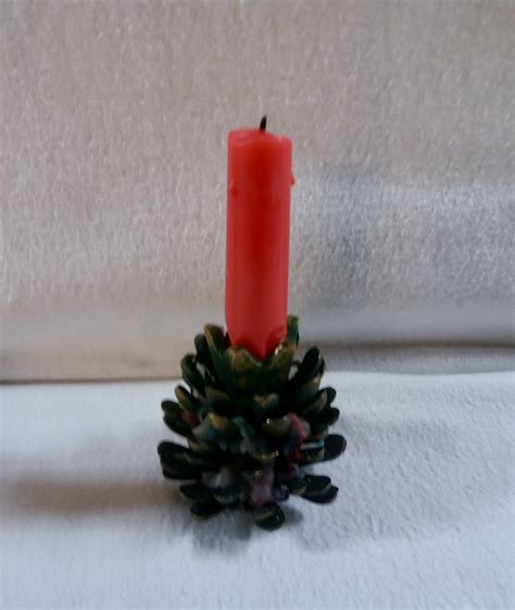 Pine Cone Candle Holders 2 Metal Design Holiday Christmas Etsy