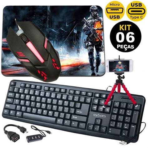 Kit Gamer Mobilador Completo Teclado Mouse Top Led E Acessorios Tipo C