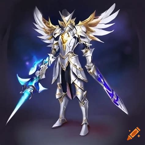 Anime Angelic Paladin Knight In Glowing Platinum Armor With Silver Vine