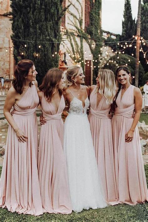 Elegant Light Pink Chiffon Floor Length Long Bridesmaid Dress B