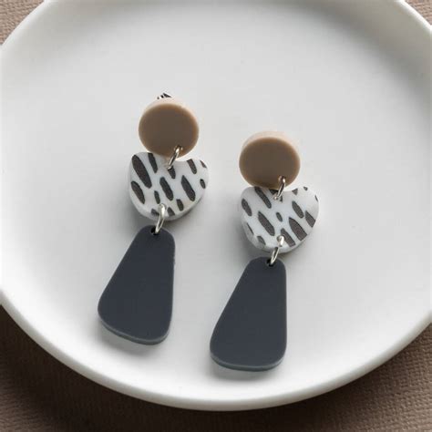 Sterling Silver Grey Nude Pebble Shaped Dalmatian Studs By The Gifting Knot