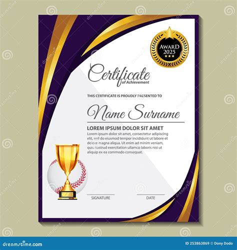 Dise O De Certificado De B Isbol Con Vector De Juego De Taza De Oro