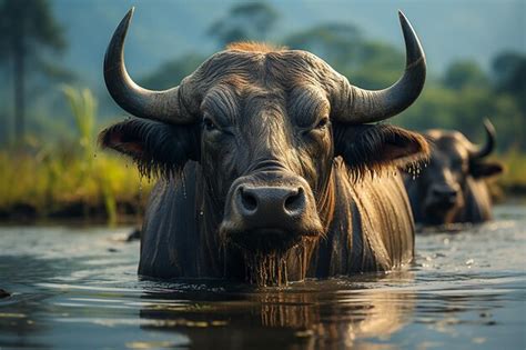 Premium Ai Image Majestic Water Buffalo Amidst Kaziranga S Wilderness