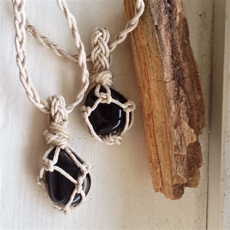 His And Her Apache Tear Obsidian Set Two Natural Hempwrapped Etsy