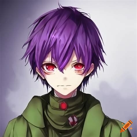 Anime Boy With Purple Hair And Red Eyes