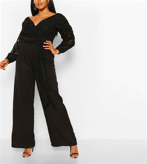 Buy Boohoo Lace Off The Shoulder Wide Leg Jumpsuit In Black 6thstreet Kuwait