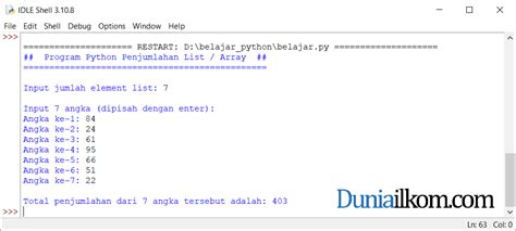 Latihan Kode Program Python Penjumlahan List Array Riset