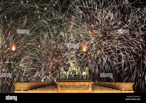 Fireworks Over The Brandenburg Gate Berlin Germany Stock Photo Alamy