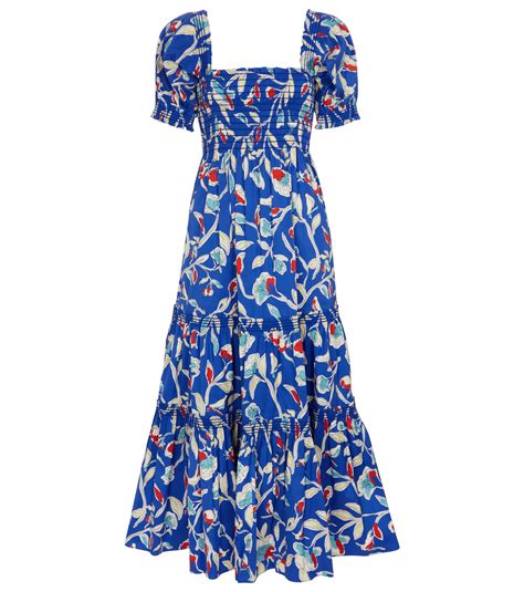 Tory Burch Floral Stretch-poplin Midi Dress in Blue | Lyst