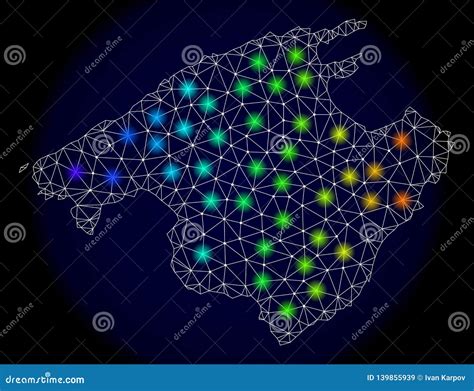 Polygonal D Mesh Map Of Majorca With Bright Light Spots Stock Vector