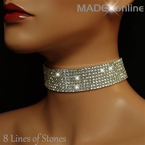 Bling Choker Silver Plated Diamante Sparkle Stretchy Necklace Ebay