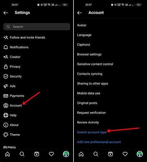 how to switch from professional to personal account on instagram