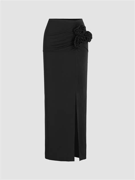 High Waist Rosette Split Maxi Skirt Cider