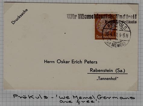 Memel Used Card Prukuls Europe Germany Colonies German