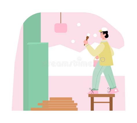 Professional Man House Painter Painting Stock Illustrations