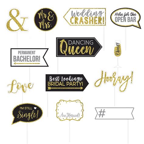 Glitter Gold Wedding Photo Booth Props 13ct Party City