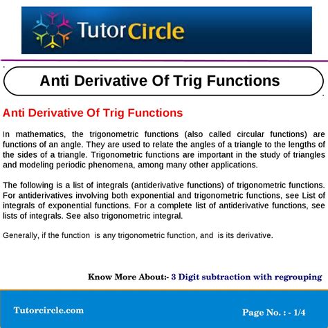 Anti Derivative Of Trig Functions by tutorcircle team - Issuu