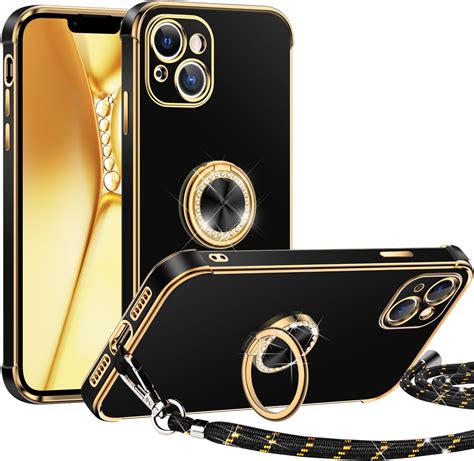 Miss Arts For Iphone 15 Case With Ring Holder Stand Electroplated Luxury Phone Case With