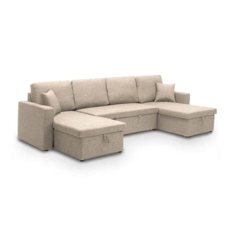 Canap Panoramique Convertible Coffres De Rangement En Tissu Beige