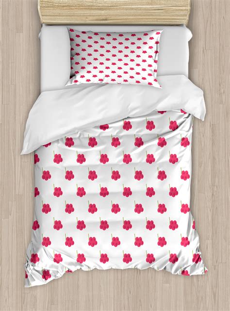 Cranberry Duvet Cover Set Twin Size Vibrant Summer Berry Pattern Fresh