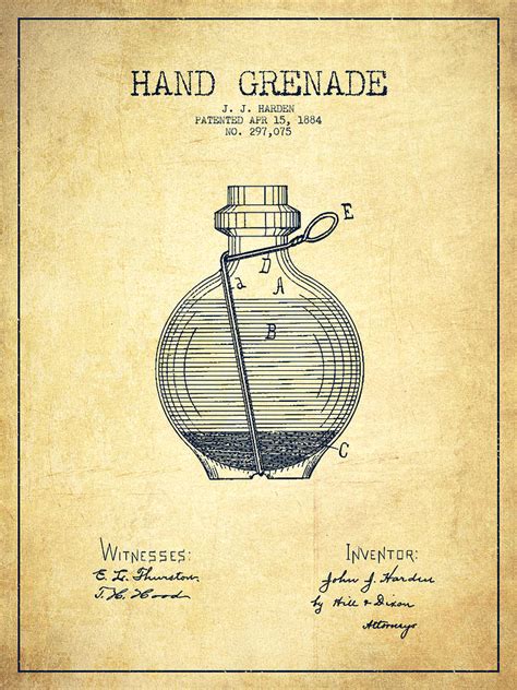 Hand Grenade Patent Drawing From 1884 Vintage Digital Art By Aged