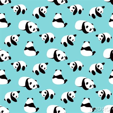 Papier peint à motif Petits pandas noirs et blancs sur fond bleu sur