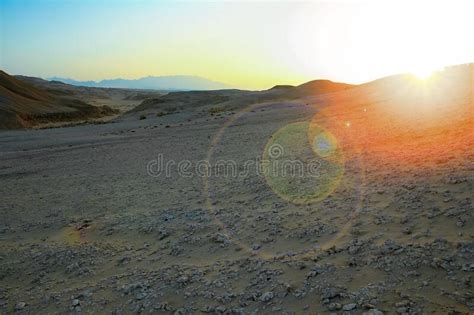 Beautiful Desert Landscape At Sunset Mountains Background Stock Image