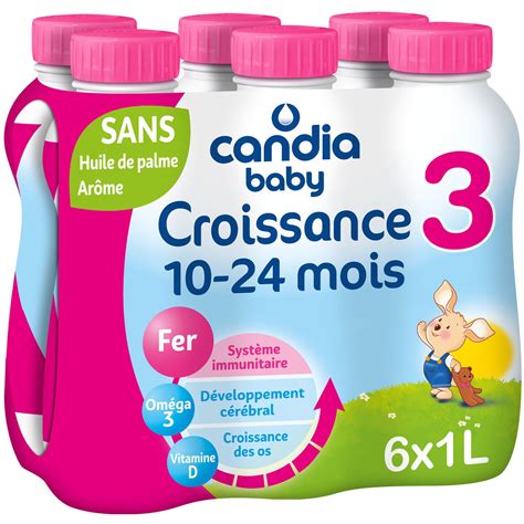 Lait bébé Liquide dès 10 mois CANDIA BABY les 6 bouteilles de 1 l à