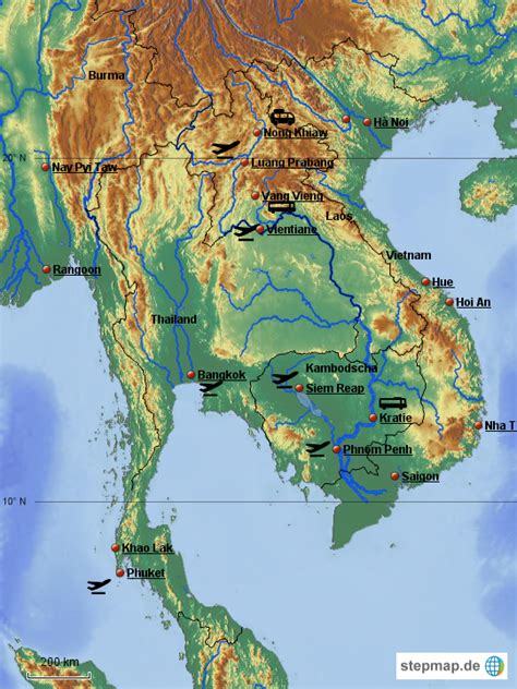 StepMap Laos Kambodscha Thailand Vietnam Landkarte für Asien