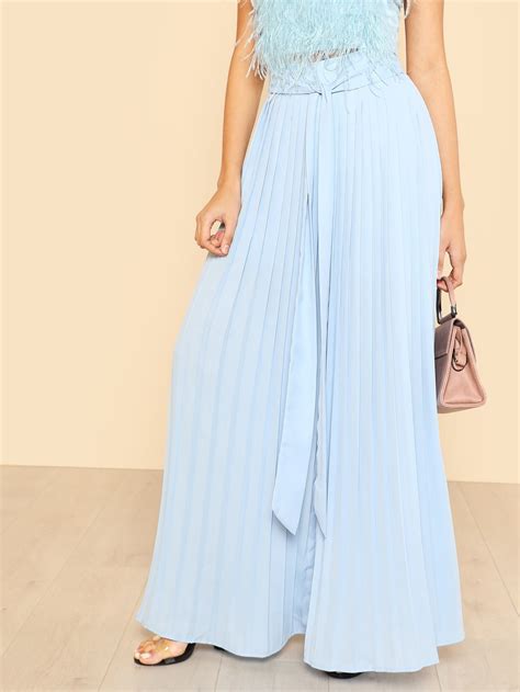 Self Tie Pleated Palazzo Pants Shein Sheinside