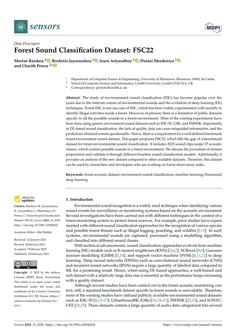 Pdf Forest Sound Classification Dataset Fsc22