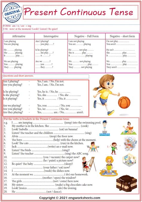 Present Continuous Tense Exercises Free Printable Present Continuous