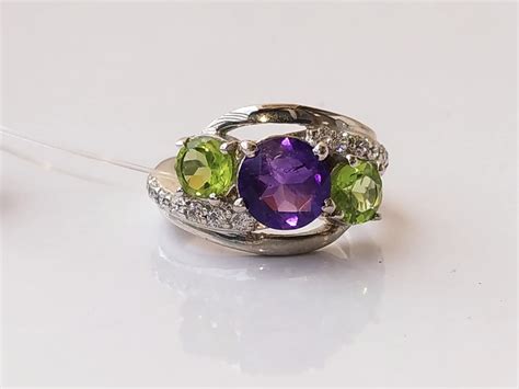 Natural Amethyst And Peridot Ring In Sterling Silver Etsy