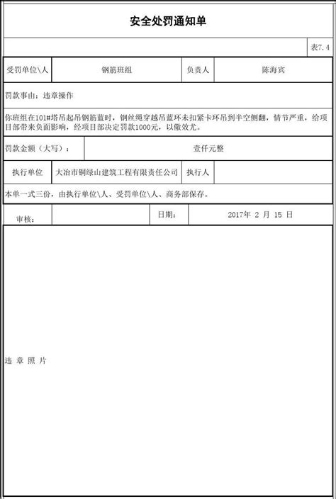 安全罚款通知单word文档在线阅读与下载免费文档