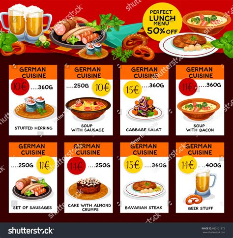 German Cuisine Menu Price Cards Restaurant Stock Vector Royalty Free