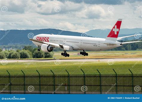 HB JNG Swiss Boeing 777 3DEER Jet In Zurich In Switzerland Editorial