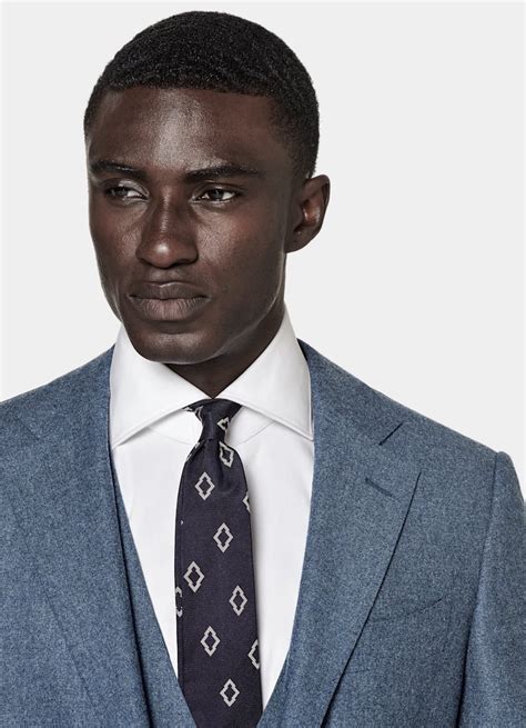 Mid Blue Three Piece Tailored Fit Lazio Suit In Wool Stretch