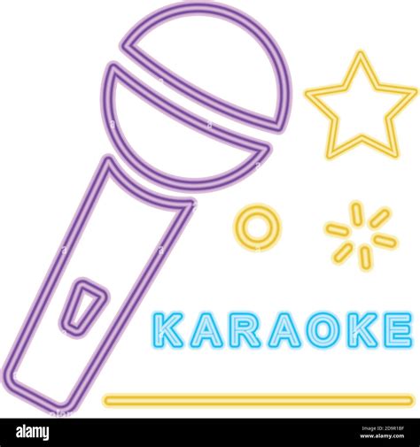 Karaoke Neon Sign With Microphone And Stars Icon Over White Background