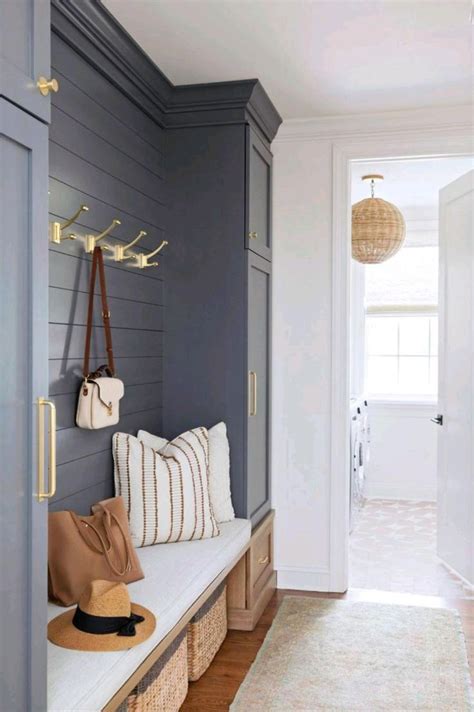 Small Space Entryway Ideas in Gray and White with Gold Accents