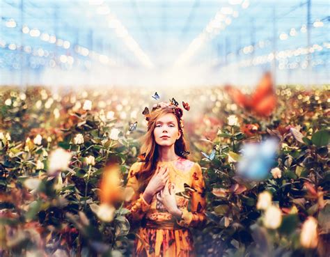 Download Long Hair Depth Of Field Greenhouse Redhead Dress Butterfly