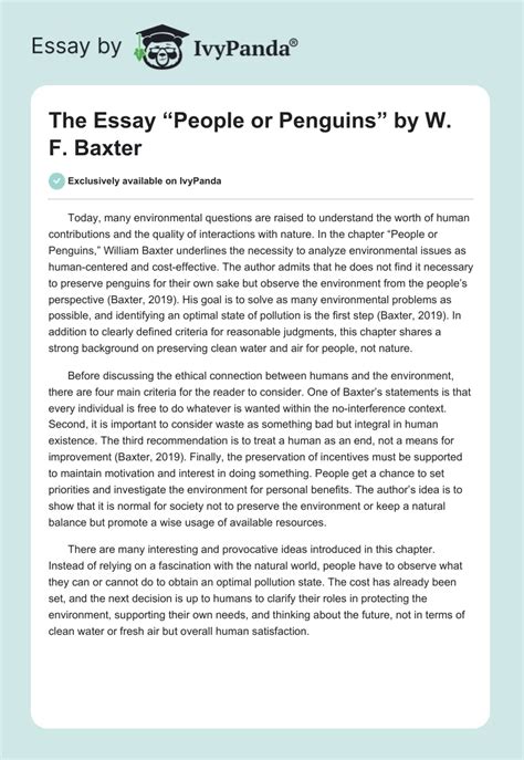 The Essay People Or Penguins By W F Baxter Words Essay Example