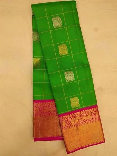 Kanchipuram Saree Silk Sarees Saris Handloom Green Colors India