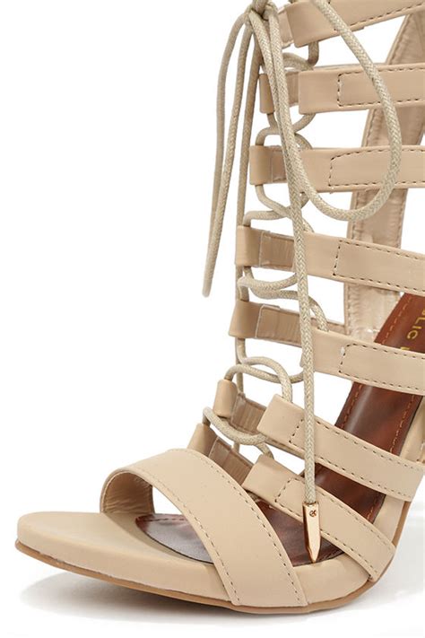 Sexy Nude Heels Caged Heels Lace Up Heels 43 00