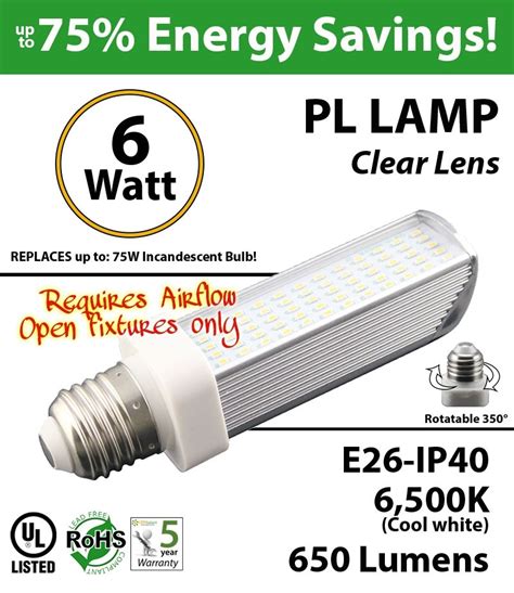 6W PL LED Bulb lamp 6500K E26 UL. Direct Line (Remove Ballast) | LEDRadiant