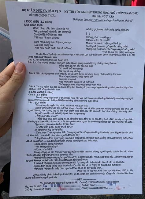 Đề Thi Văn Tốt Nghiệp Thpt 2023 Và Gợi ý đáp án Referencevn