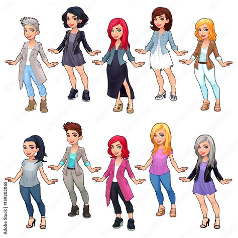 Vettoriale Stock Set Of Female Cartoon Fashion Characters Adobe Stock