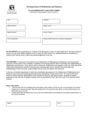 Plagiarism Declaration Form Undergraduates Undergraduates Ms